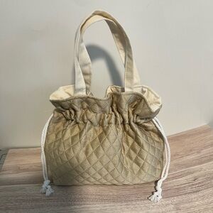 Handmade little girls purse , cream color black.